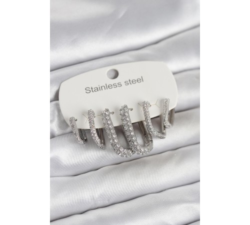 316L Çelik Gold Renk 6'lı Set Zirkon Taşlı Kadın Küpe - TJ-BKP11746