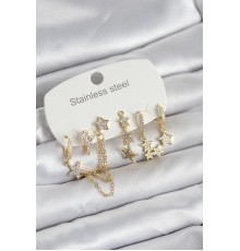 316L Çelik Gold Renk 6'lı Set Zincirli Yıldız Modelli Kadın Küpe - TJ-BKP11747