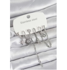316L Çelik Gümüş Renk 6'lı Set Charmlı Kadın Küpe - TJ-BKP11750