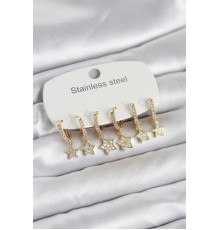 316L Çelik Gold Renk 6'lı Set Yıldız Model Kadın Küpe - TJ-BKP11751