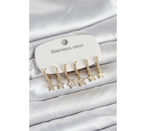 316L Çelik Gold Renk 6'lı Set Yıldız Model Kadın Küpe - TJ-BKP11751