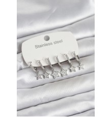 316L Çelik Gümüş Renk 6'lı Set Yıldız Model Kadın Küpe - TJ-BKP11752