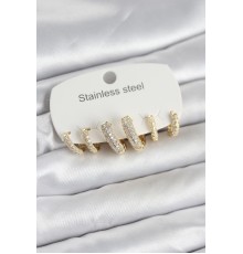 316L Çelik Gold Renk 6'lı Set Zirkon Taşlı Halka Model Kadın Küpe - TJ-BKP11753