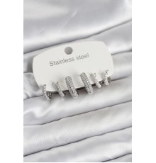 316L Çelik Gümüş Renk 6'lı Set Zirkon Taşlı Halka Model Kadın Küpe - TJ-BKP11754