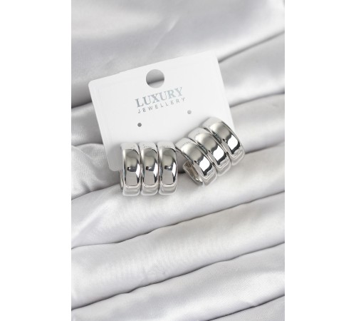 Pirinç Gümüş Renk Üçlü Görünüm Kadın Küpe - TJ-BKP11756