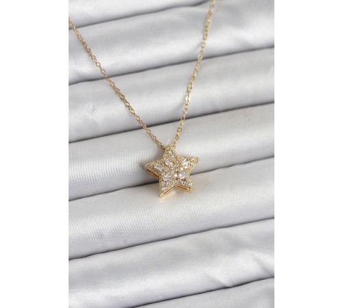 316L Çelik Zincir Gold Renk Zirkon Taşlı Yıldız Model Kadın Kolye - TJ-BKO11018