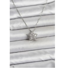 316L Çelik Zincir Gümüş Renk Zirkon Taşlı Yıldız Model Kadın Kolye - TJ-BKO11019