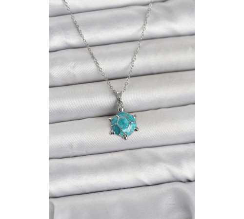 316L Çelik Zincir Gümüş Renk Kaplumbağa Model Kadın Kolye - TJ-BKO11023