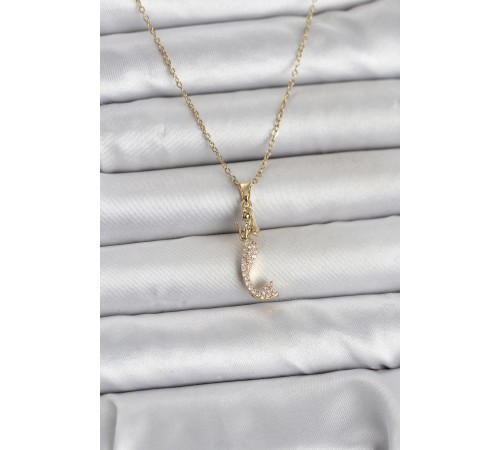 316L Çelik Zincir Gold Renk Zirkon Taşlı Deniz Kızı Model Kadın Kolye - TJ-BKO11024