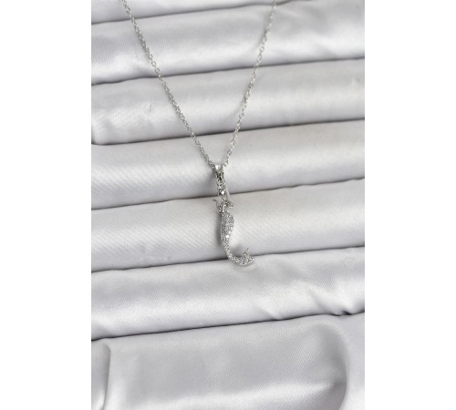 316L Çelik Zincir Gümüş Renk Zirkon Taşlı Deniz Kızı Model Kadın Kolye - TJ-BKO11025