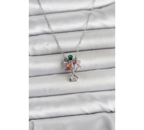 316L Çelik Zincir Gümüş Renk Uçan Balon Ev Figür Kadın Kolye - TJ-BKO11027