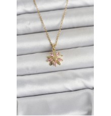 316L Çelik Zincir Gold Renk Pembe Papatya Model Kadın Kolye - TJ-BKO11030