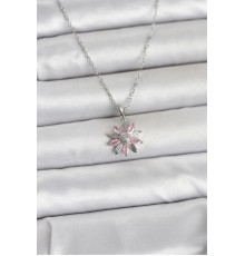 316L Çelik Zincir Gümüş Renk Pembe Papatya Model Kadın Kolye - TJ-BKO11031