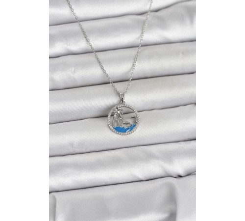 316L Çelik Zincir Gümüş Renk Zirkon Taşlı Deniz Temalı Kadın Kolye - TJ-BKO11033