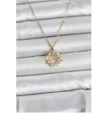 316L Çelik Zincir Gold Renk İncili Çiçek Model Kadın Koyle - TJ-BKO11034