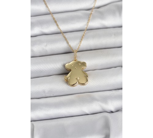 316L Çelik Zincir Gold Renk Ayıcık Model Açılabilir Kadın Kolye - TJ-BKO11036