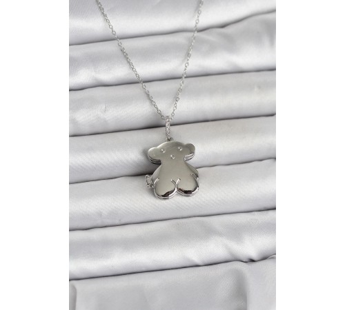 316L Çelik Zincir Gümüş Renk Ayıcık Model Açılabilir Kadın Kolye - TJ-BKO11037