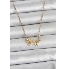 316L Çelik Zincir Gold Renk Çiçek ve Model Kadın Kolye - TJ-BKO11038