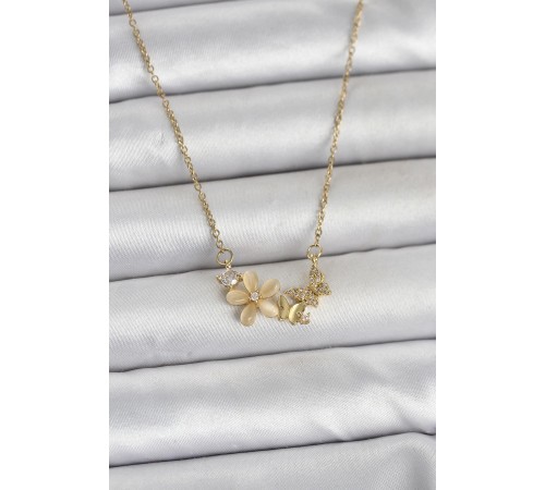 316L Çelik Zincir Gold Renk Çiçek ve Model Kadın Kolye - TJ-BKO11038