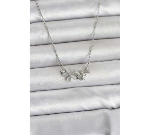 316L Çelik Zincir Gümüş Renk Çiçek ve Model Kadın Kolye - TJ-BKO11039