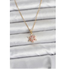 316L Çelik Zincir Gold Renk Pembe Lotus Model Kadın Kolye - TJ-BKO11040