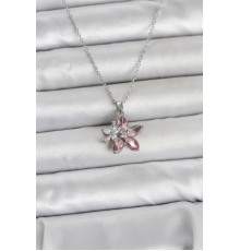 316L Çelik Zincir Gümüş Renk Pembe Lotus Model Kadın Kolye - TJ-BKO11041