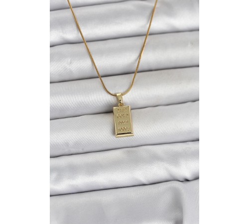 316L Çelik Zincir Gold Renk Külçe Altın Model Kadın Kolye - TJ-BKO11042