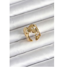 316L Çelik Gold Renk Yelpaze Model Kadın Yüzük - TJ-BYK4159