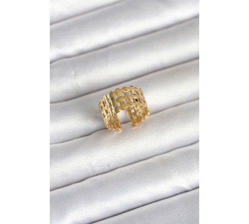 316L Çelik Gold Renk Hasır Model Kadın Yüzük - TJ-BYK4161
