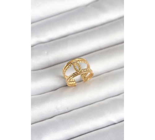 316L Çelik Gold Renk Burgu Düğüm Model Kadın Yüzük - TJ-BYK4163