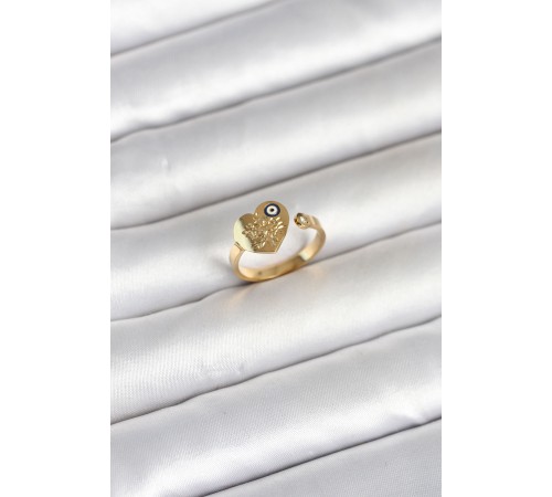 316L Çelik Gold Renk Nazar Detaylı Kalp Model Kadın Yüzük - TJ-BYK4167