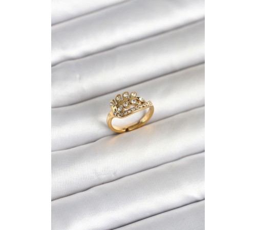 316L Çelik Gold Renk Zirkon Taşlı Kalp Model Kadın Yüzük - TJ-BYK4169