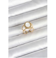 316L Çelik Gold Renk Sedefli Vintage Kadın Yüzük - TJ-BYK4171