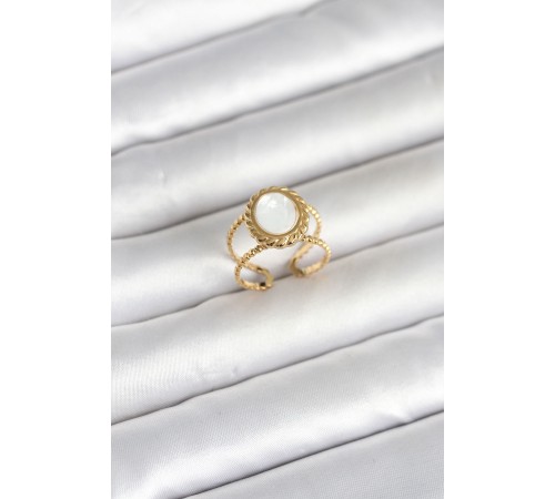 316L Çelik Gold Renk Sedefli Vintage Kadın Yüzük - TJ-BYK4171