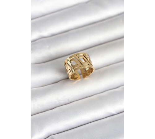 316L Çelik Gold Renk Geometrik Model Kadın Yüzük - TJ-BYK4176