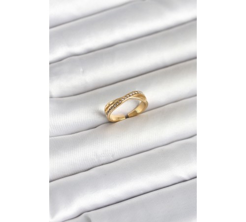 316L Çelik Gold Renk Zirkon Taşlı Kadın Yüzük - TJ-BYK4180