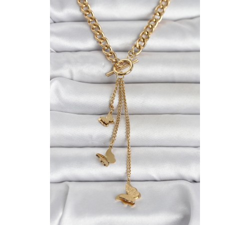 316L Çelik Gold Renk Sallantılı Kadın Kolye - TJ-BKO11043