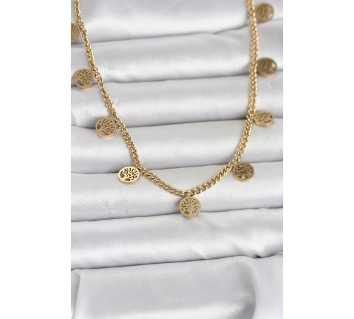 316L Çelik Gold Renk Yaşam Ağacı Model Kadın Kolye - TJ-BKO11045