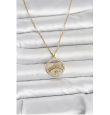 316L Çelik Gold Renk Zirkon Taşlı Göz Model Kadın Kolye - TJ-BKO11046
