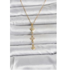 316L Çelik Gold Renk Kutup Yıldızı Y Model Zirkon Taşlı Kadın Kolye - TJ-BKO11049