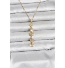 316L Çelik Gold Renk Şans Kolyesi Y Model Zirkon Taşlı Kadın Kolye - TJ-BKO11050