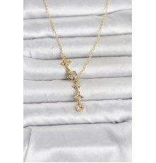 316L Çelik Gold Renk Zirkon Taşlı Y Kadın Kolye - TJ-BKO11053