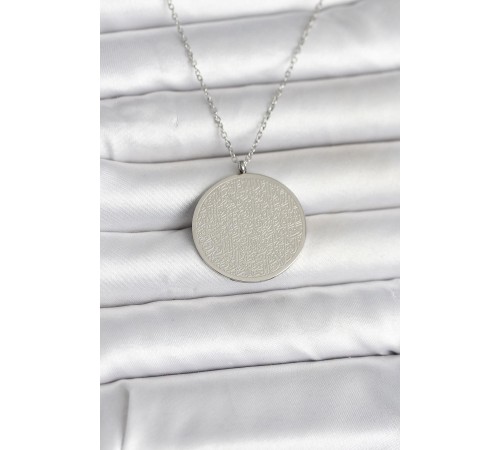 316L Çelik Gümüş Renk Ayetel Kürsi ve Allah Yazılı Kolye - TJ-BKO11054