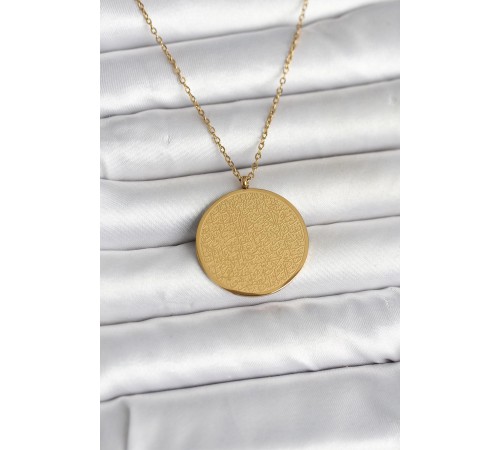 316L Çelik Gold Renk Ayetel Kürsi ve Allah Yazılı Kolye - TJ-BKO11055