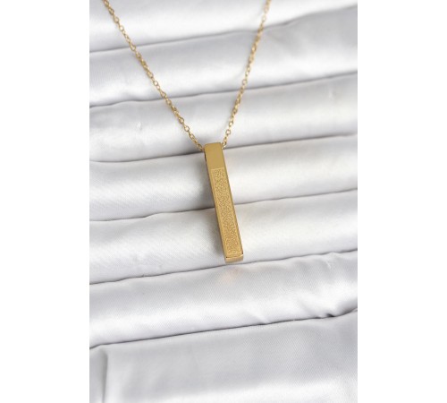 316L Çelik Gold Renk Ayetel Kürsi Yazılı Bar Çubuk Kolye - TJ-BKO11057