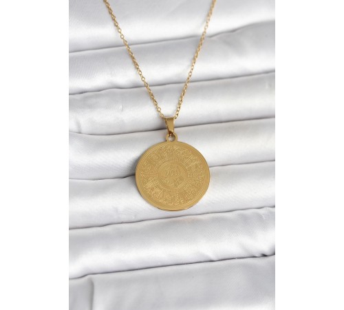 316L Çelik Gold Renk Ayetel Kürsi Yazılı Kolye - TJ-BKO11059