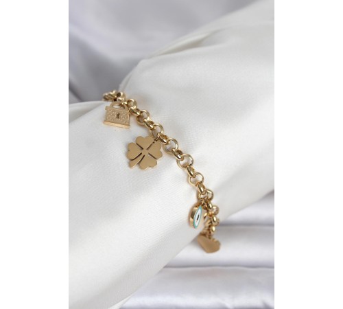 316L Çelik Gold Renk Charmlı Kadın Bileklik - TJ-BB8382