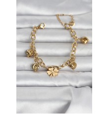 316L Çelik Gold Renk Yonca ve Dorikalı Kadın Bileklik - TJ-BB8387