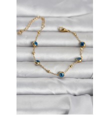 316L Çelik Gold Renk Top Zincirli Nazarlı Kadın Bileklik - TJ-BB8388