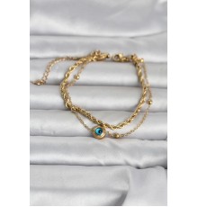 316L Çelik Gold Renk Burgu Zincir ve Nazarlı Kadın Bileklik - TJ-BB8389